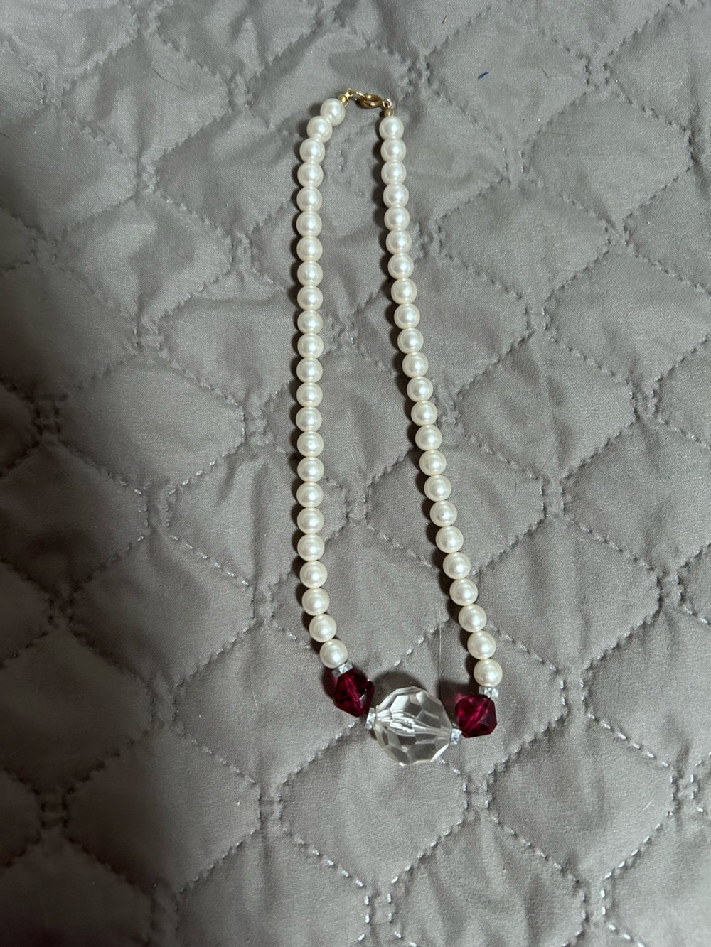 Classic Pearl Necklace with Red Accent Beads